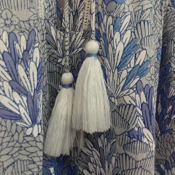 Roller Rabbit Sz. L Cotton Lightweight 3/4 Sleeve Tie Neck Popover Top - Picture 5 of 14